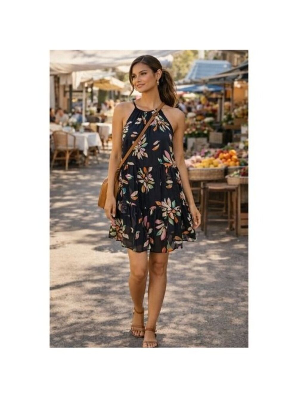 FRNCH Mona Arianna Silk-Blend Mini Tiered Halter Dress Anthropologie Medium - Picture 2 of 13